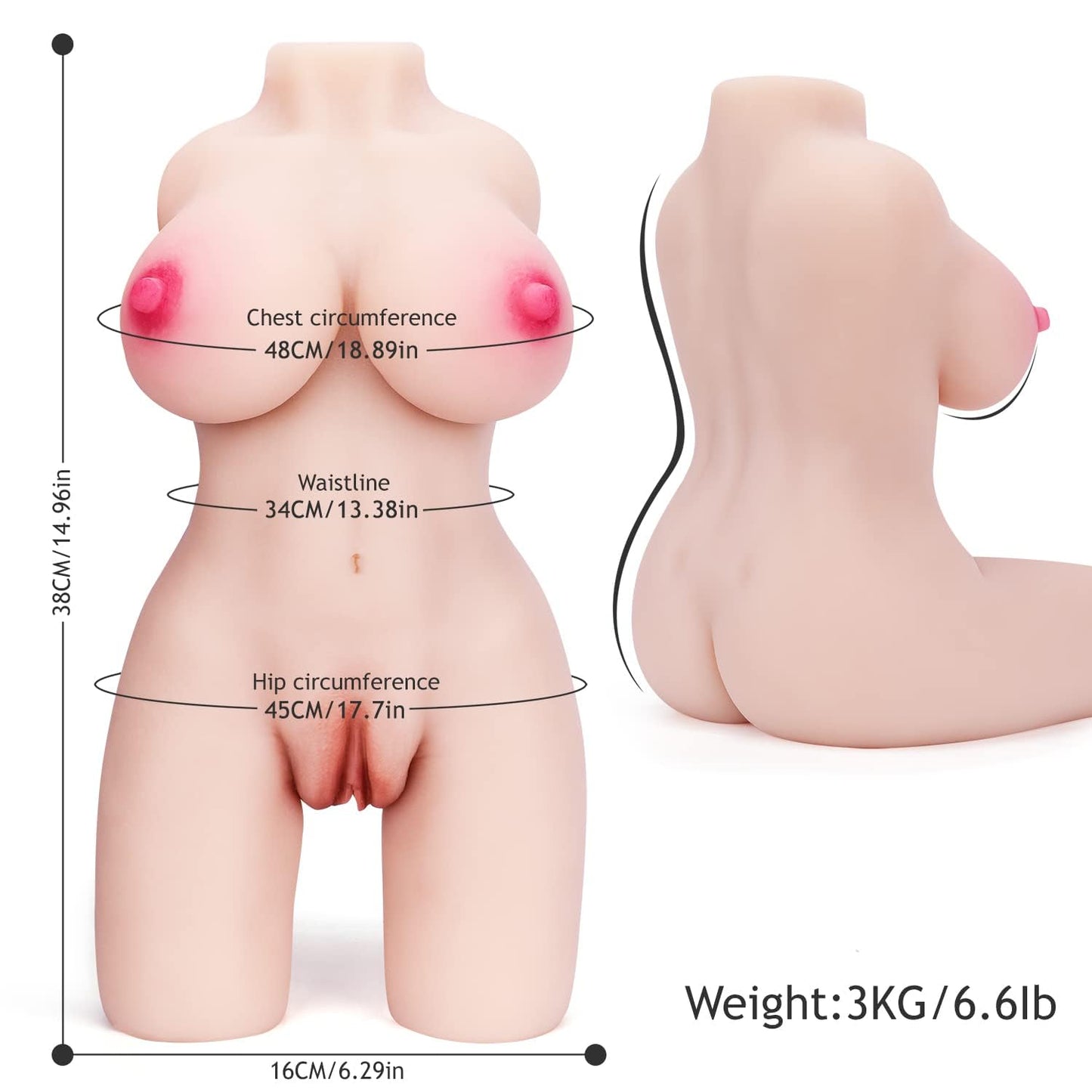 6.6LB Male Masturbators Sex Doll for Men, Female Torso Doll for Male, Realistic Sex Dolls with Boobs Butt Pussy Ass, Adult Sex Toy for Men Masturbation, Silicone Love Doll for Men Hands Free Pleasure