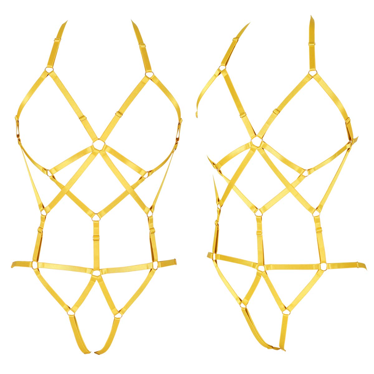 BBOHSS Womens Body Harness Lingerie Set Elastic Cage Bra Harness Garter Belt Gothic (Orange Yellow)