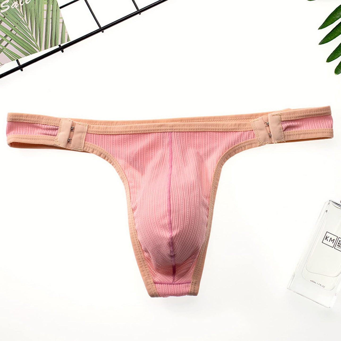 Faringo Men's Comfortable Thong Low Rise Bikini Pants Pink
