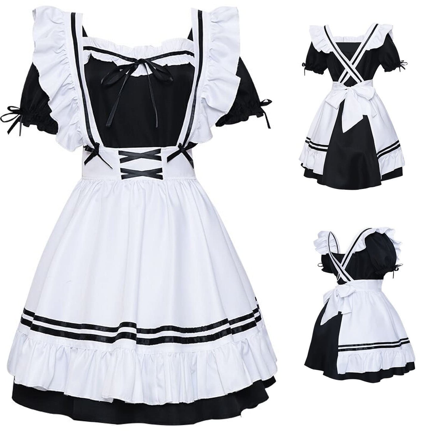 Maid Dress Japanese Anime Cosplay Sissy Clothes Halloween for Women Girls with Socks Headwear (L)