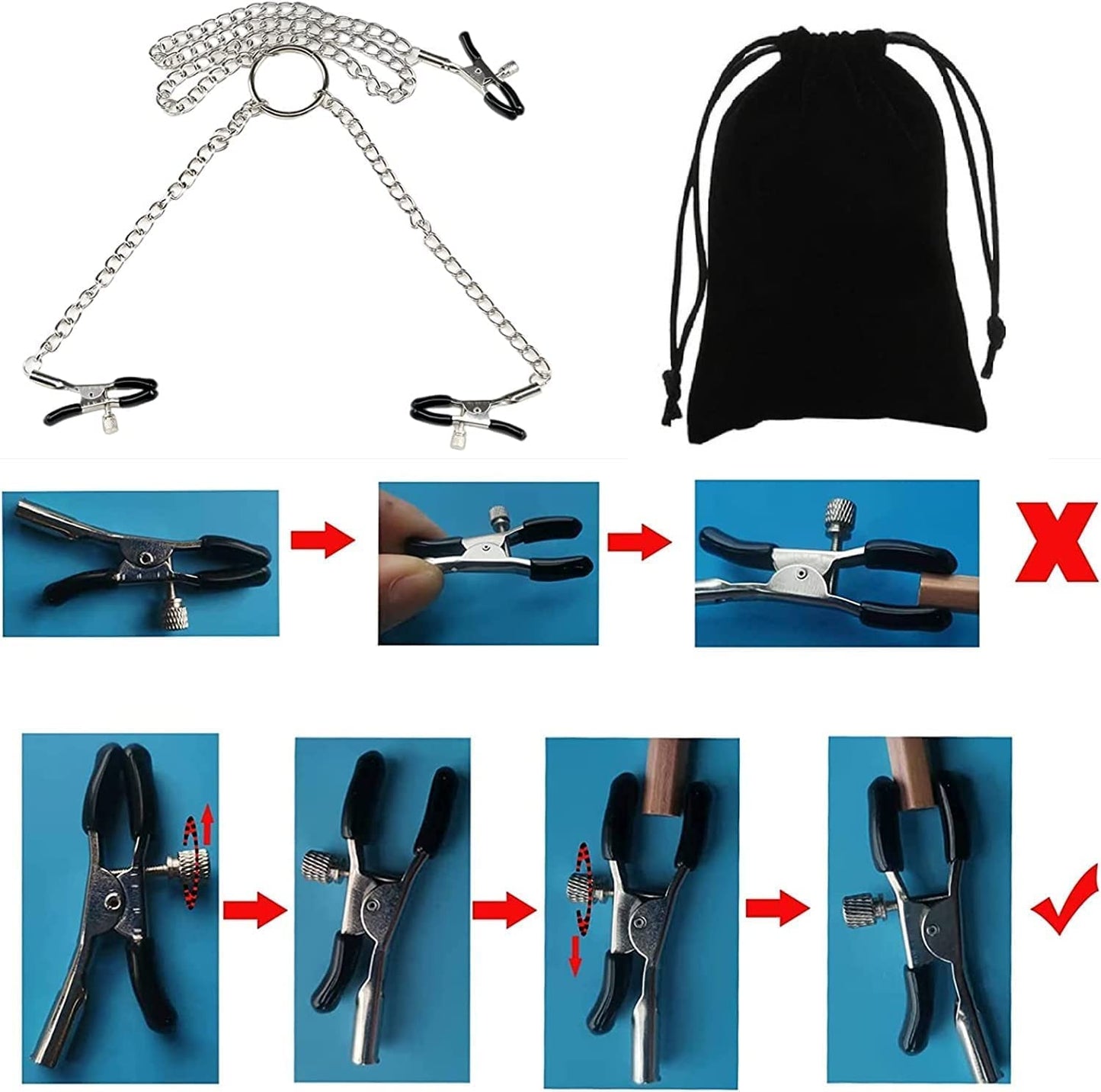 Sponver Adjustable Metal Nipple Clamps Non-Piercing Adjustable Metal Nipple Clamps On Nipple Rings Decorative Clip for Clothing Accessories On Nipple Rings Decorative (GV)