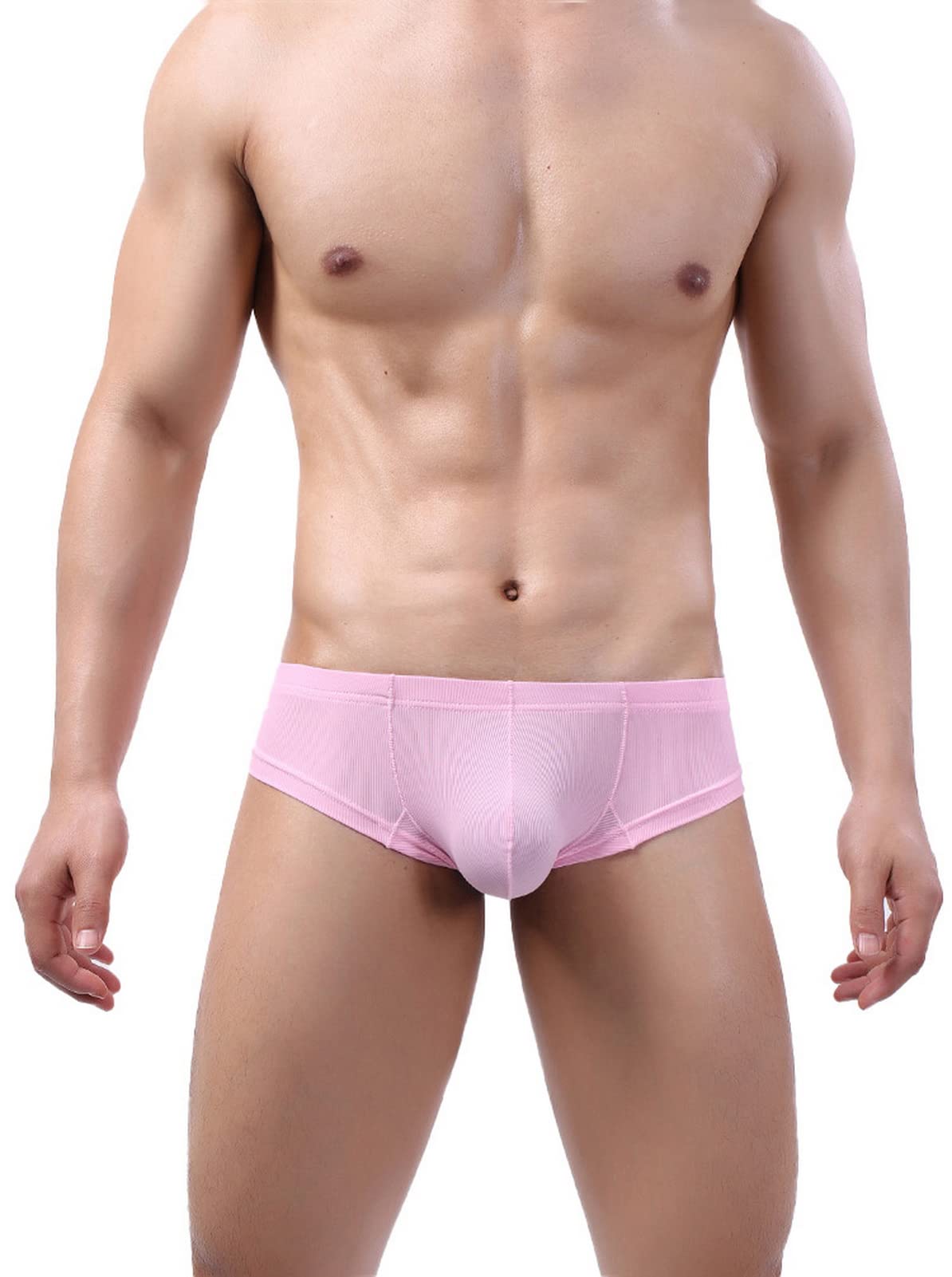Faringoto Men's Underwear Basic Micro Soft Breathable Dual Pouch Briefs Pink