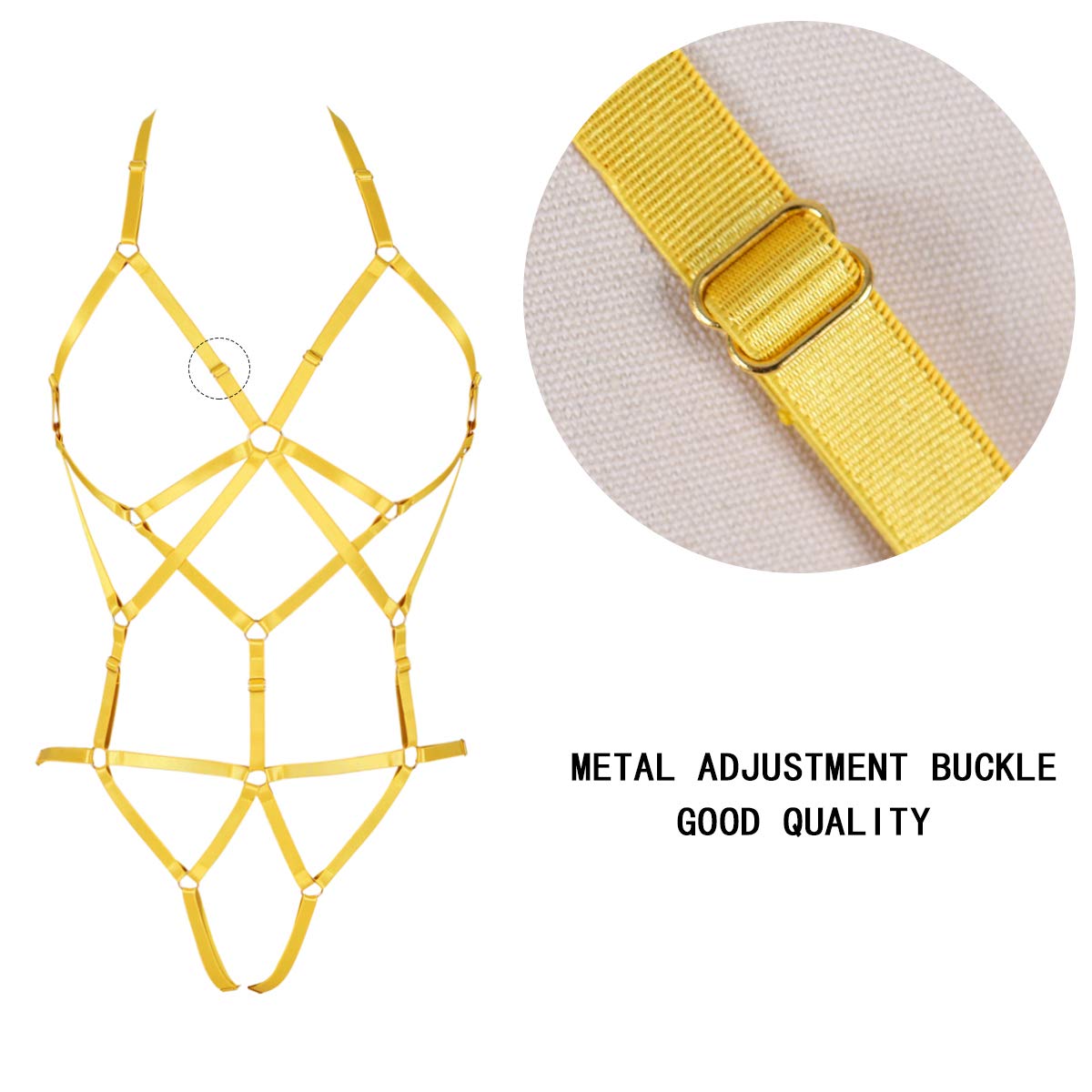 BBOHSS Womens Body Harness Lingerie Set Elastic Cage Bra Harness Garter Belt Gothic (Orange Yellow)