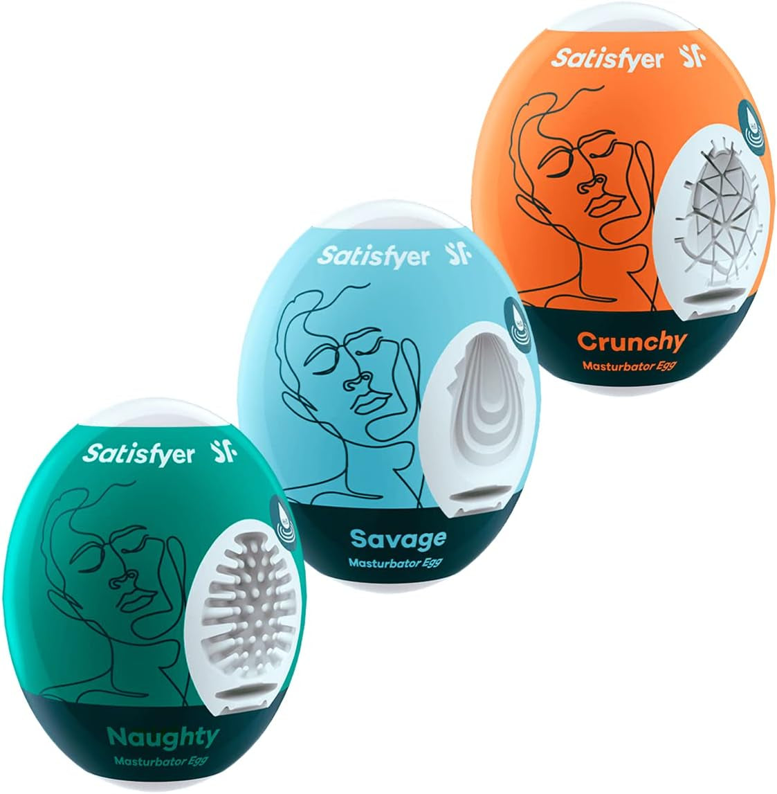 Masturbator Egg 3-Pack | Naughty | Savage | Crunchy | 3 Sensual Structures | Masturbator | Penis Stimulation | Extremely Stretchable | One- Time-Use