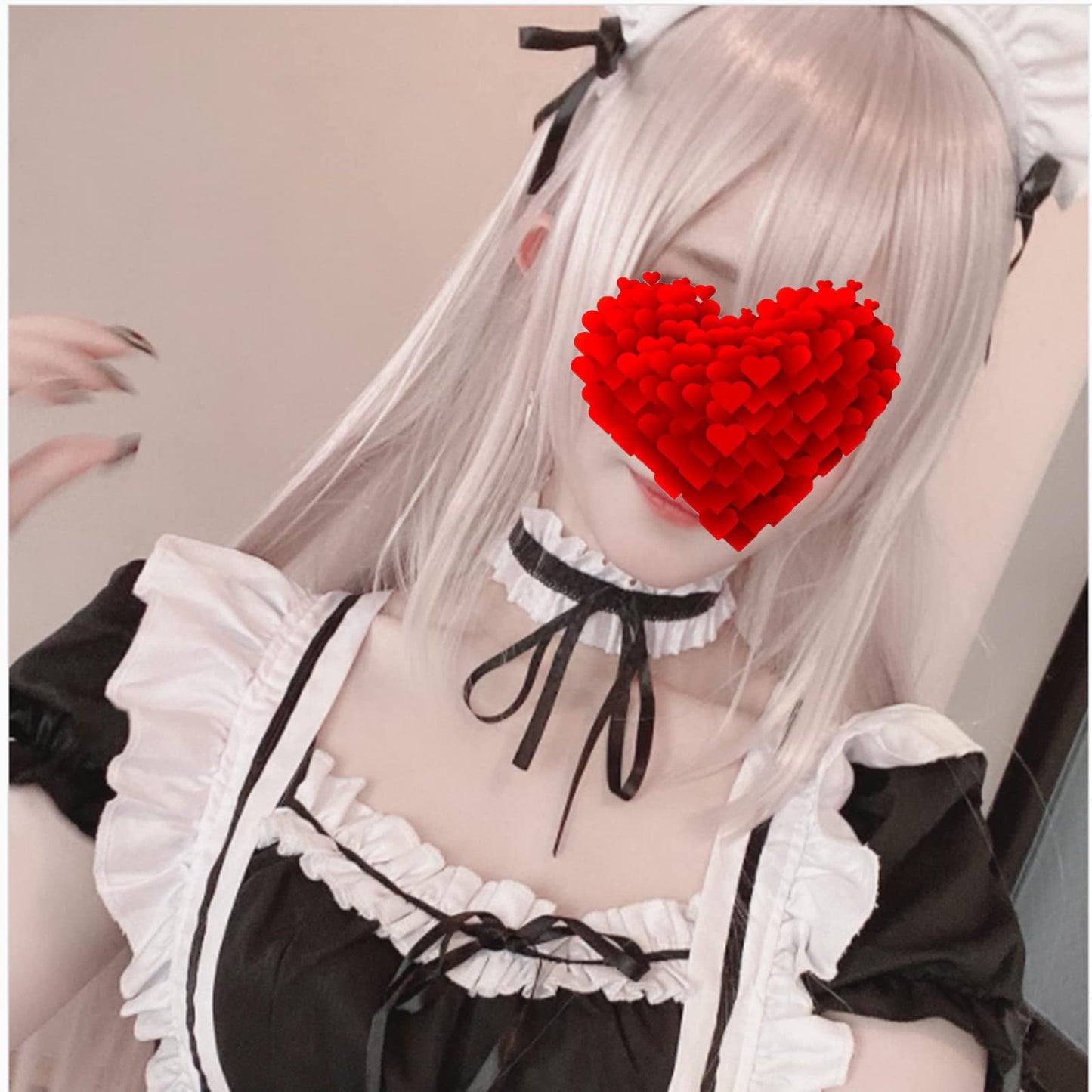 Maid Dress Japanese Anime Cosplay Sissy Clothes Halloween for Women Girls with Socks Headwear (L)