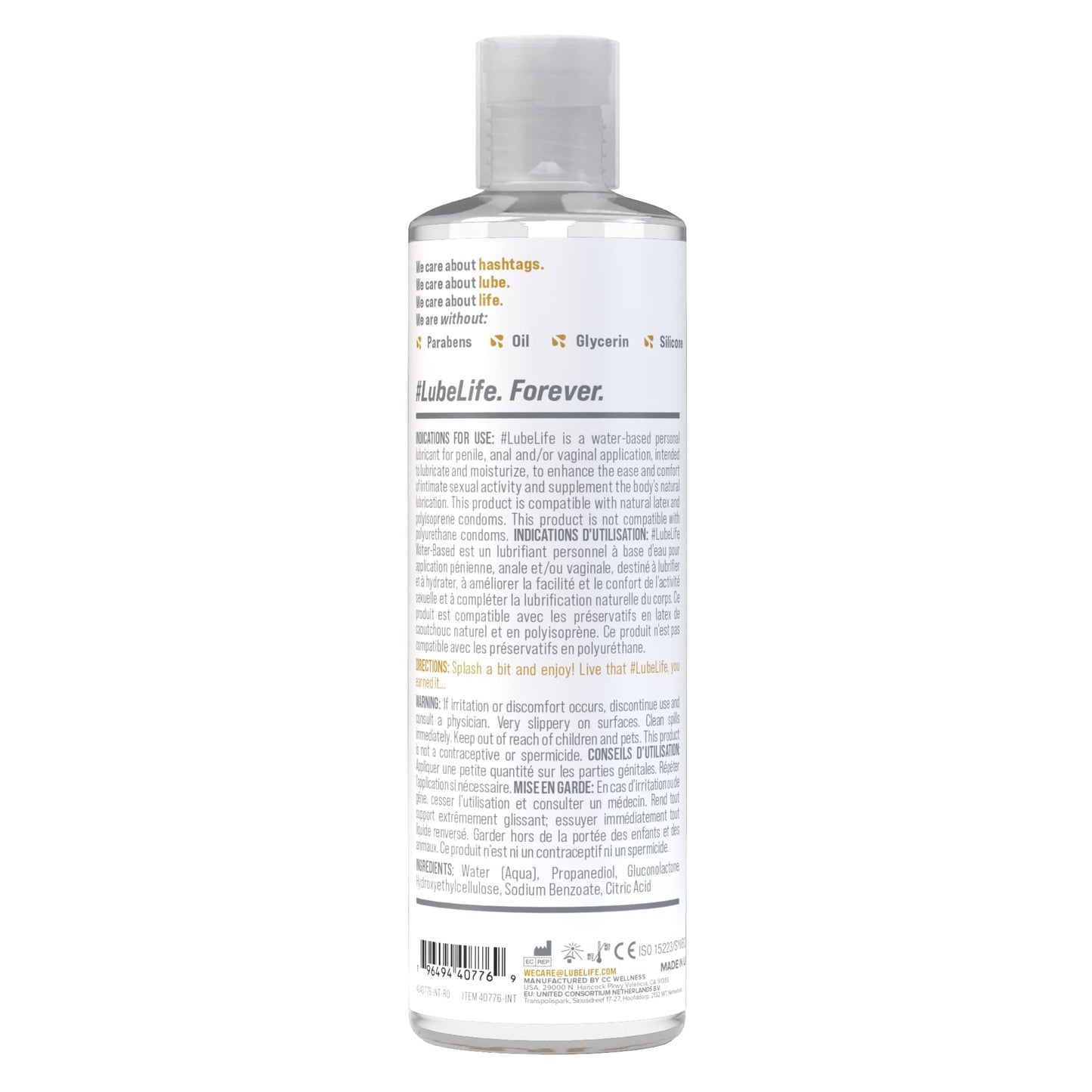 Lube Life Water-Based Personal Lubricant, Lube for Men, Women and Couples, Non-Staining, 8 Fl Oz (240 mL)