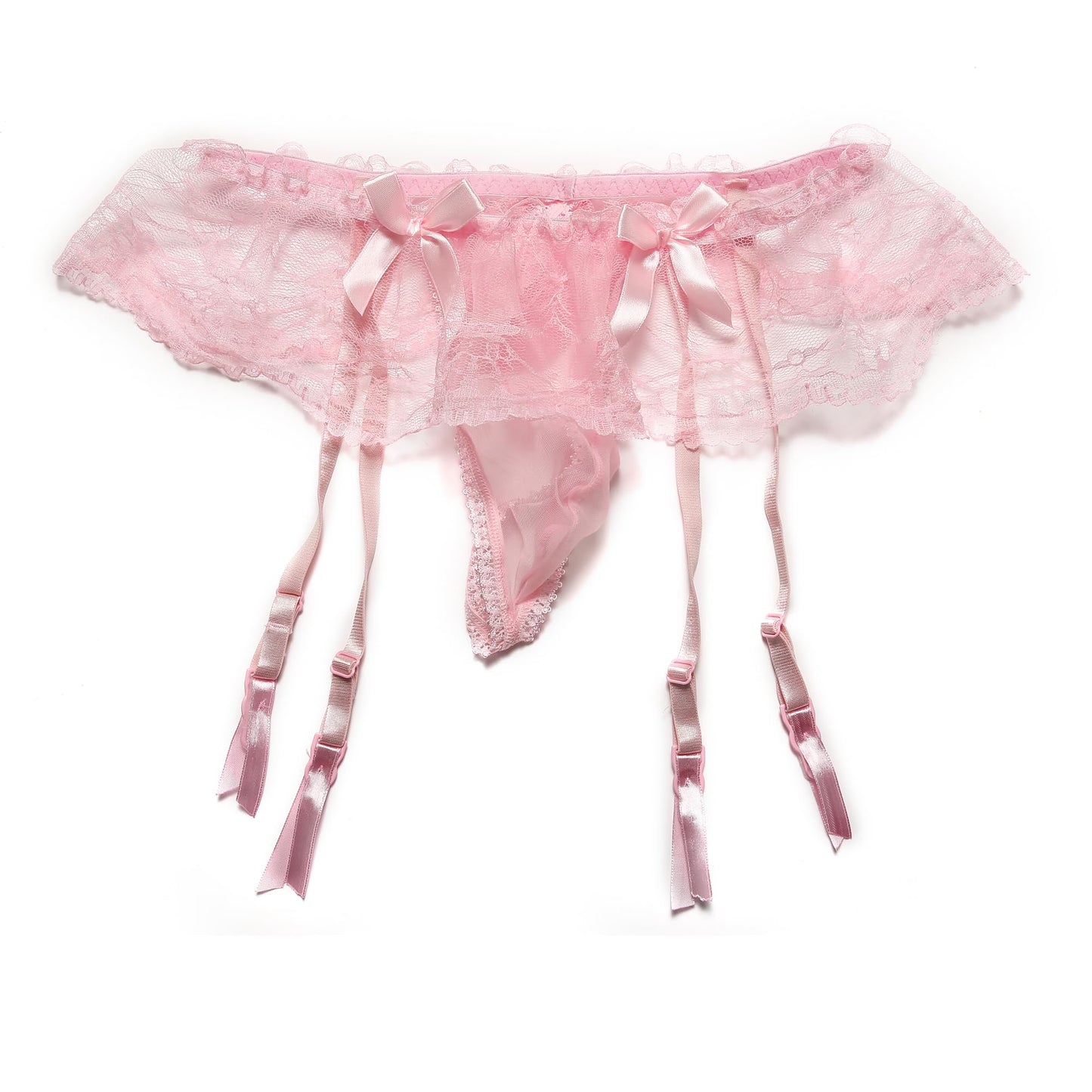 WINTOFW Lace Sissy Pouch Panties for Men Crossdressers Men's Lingerie Skirt G-String Underwear Briefs with Garters, Thongs#pink Lace, One Size
