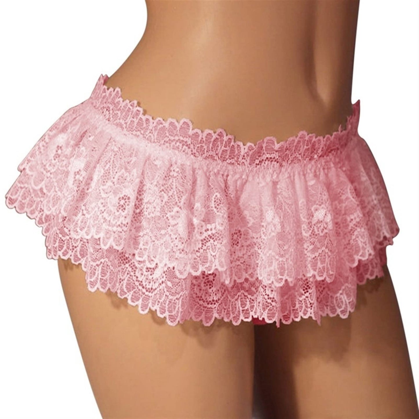 Eeghurt Sissy Lace Panties Men's Ruffled Panties Thongs Mini Skirt Thongs Gay Lingerie (Color : Pink, Size : 1pc)