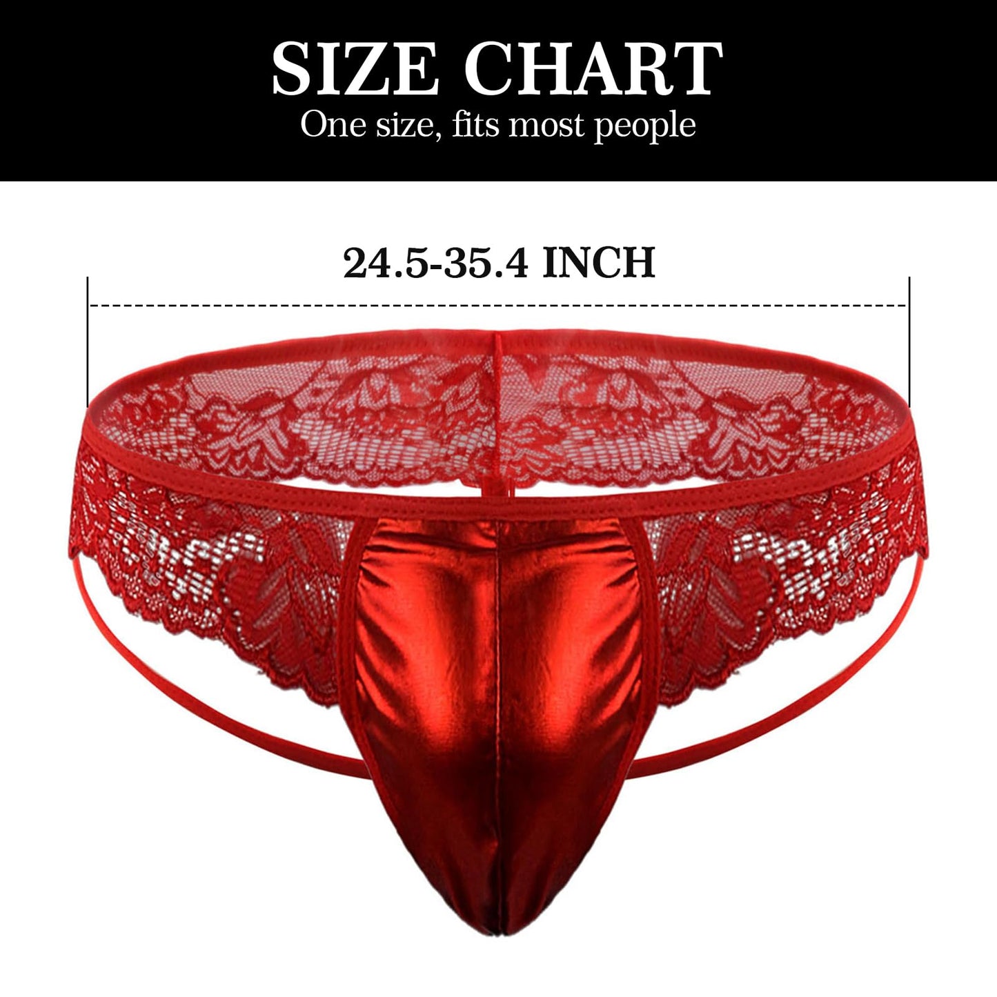 GENEMEN Mens Lace Frilly G-String Sexy Panties Bugle Pouch T-Back Thongs Sissy Lingerie (Red)