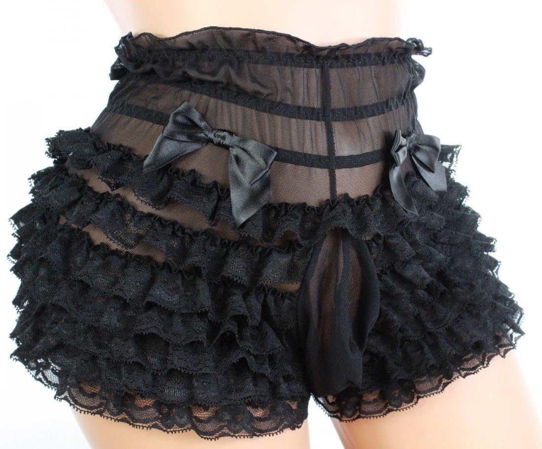 aishani SISSY pouch panties men's lace bikini briefs lingerie girlie underwear sexy for men, Black, Large