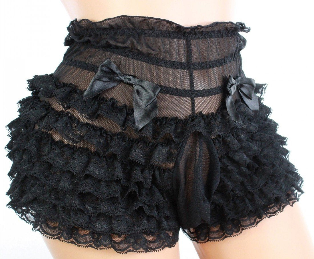 aishani SISSY pouch panties men's lace bikini briefs lingerie girlie underwear sexy for men, Black, Large