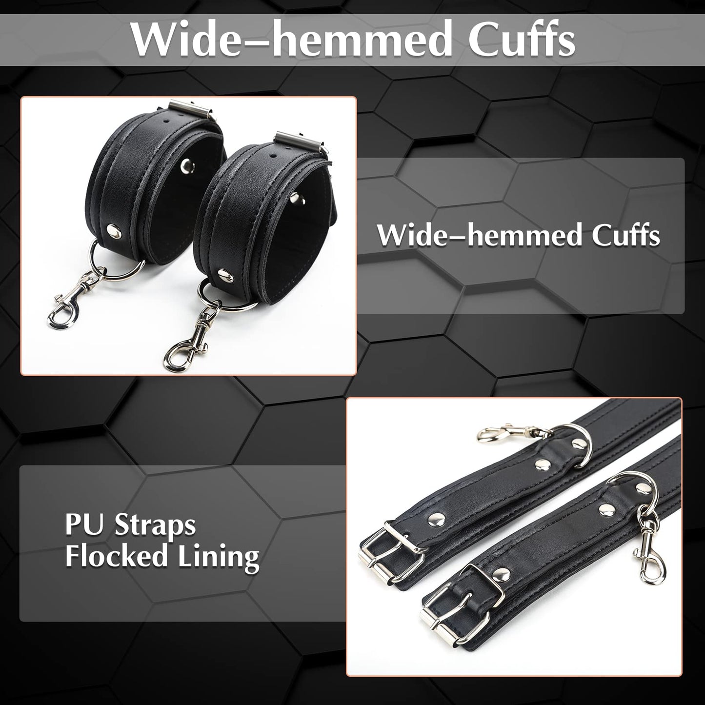 Bondage Restraints BDSM Kit Couple Sex Toys, Neck to Wrist Behind Back Handcuffs Collar with Blindfold & Whip, Soft Leather Restraints Bondage Gear & Accessories, Adult Sex Straps SM Gameplay Tools