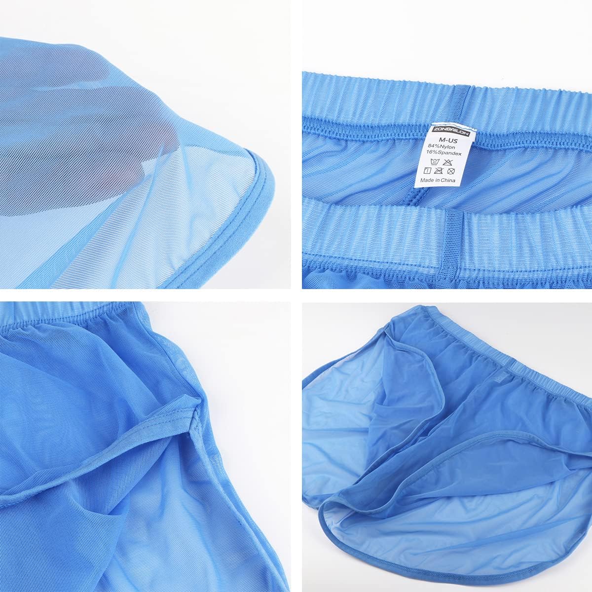 YINYOUYU Mens See Through Shorts Sexy Mesh Underwear Large Split Side Boxer Loose Lounge Breathable Underpants M Blue