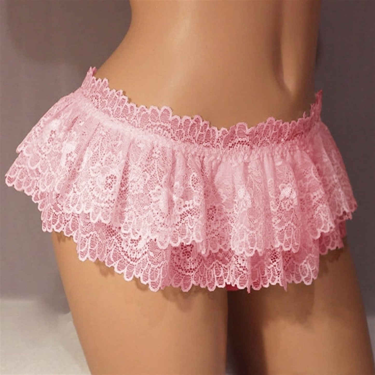 Eeghurt Sissy Lace Panties Men's Ruffled Panties Thongs Mini Skirt Thongs Gay Lingerie (Color : Pink, Size : 1pc)