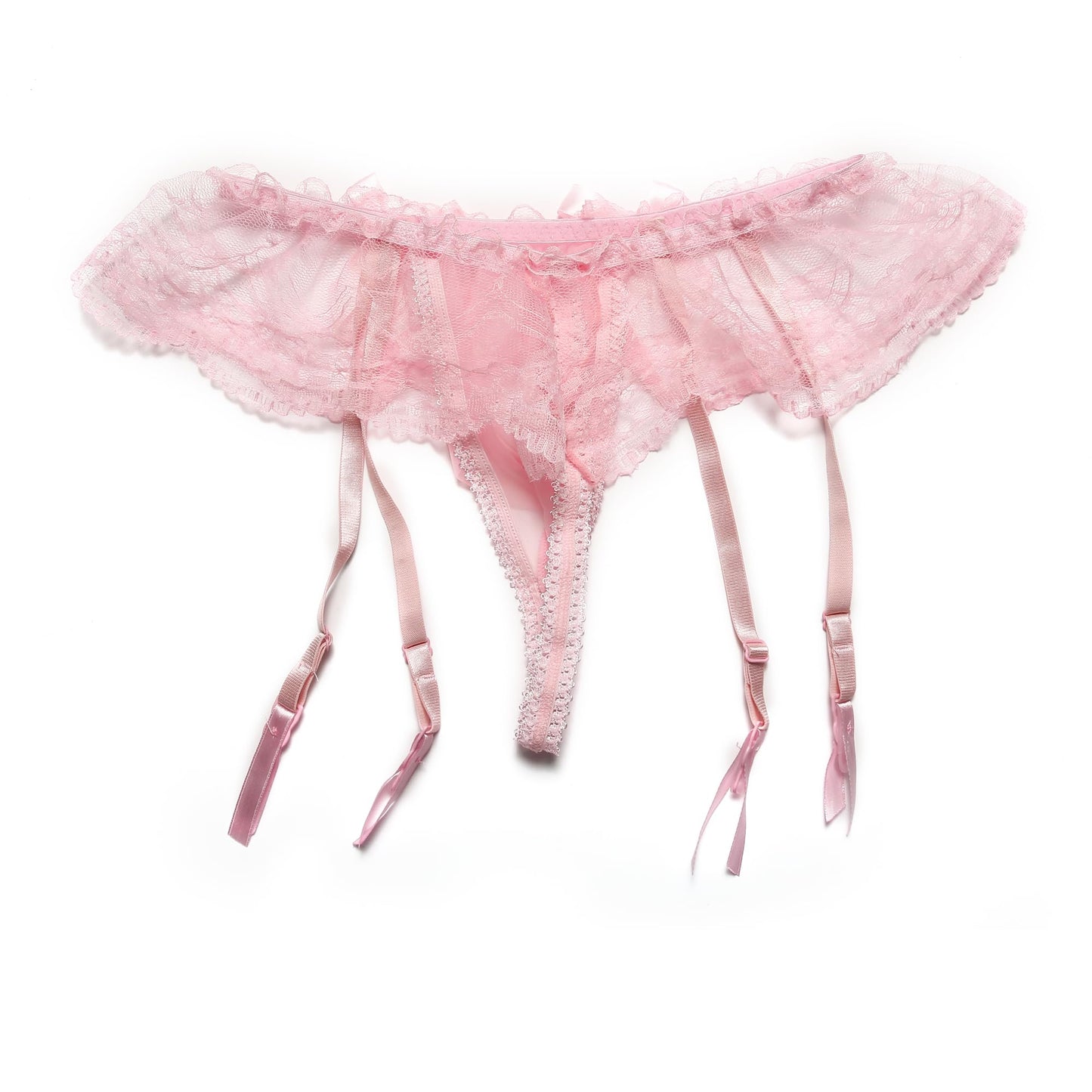 WINTOFW Lace Sissy Pouch Panties for Men Crossdressers Men's Lingerie Skirt G-String Underwear Briefs with Garters, Thongs#pink Lace, One Size
