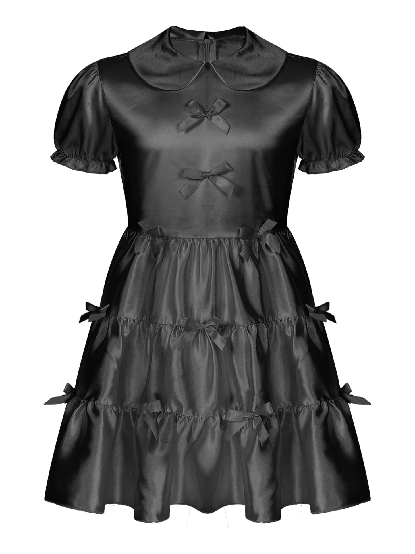 LiiYii Mens Sissy Crossdressing Lingerie Dress Satin Frilly Girly Dress Bowknot Ruffle Pajamas Nightwear Black Medium