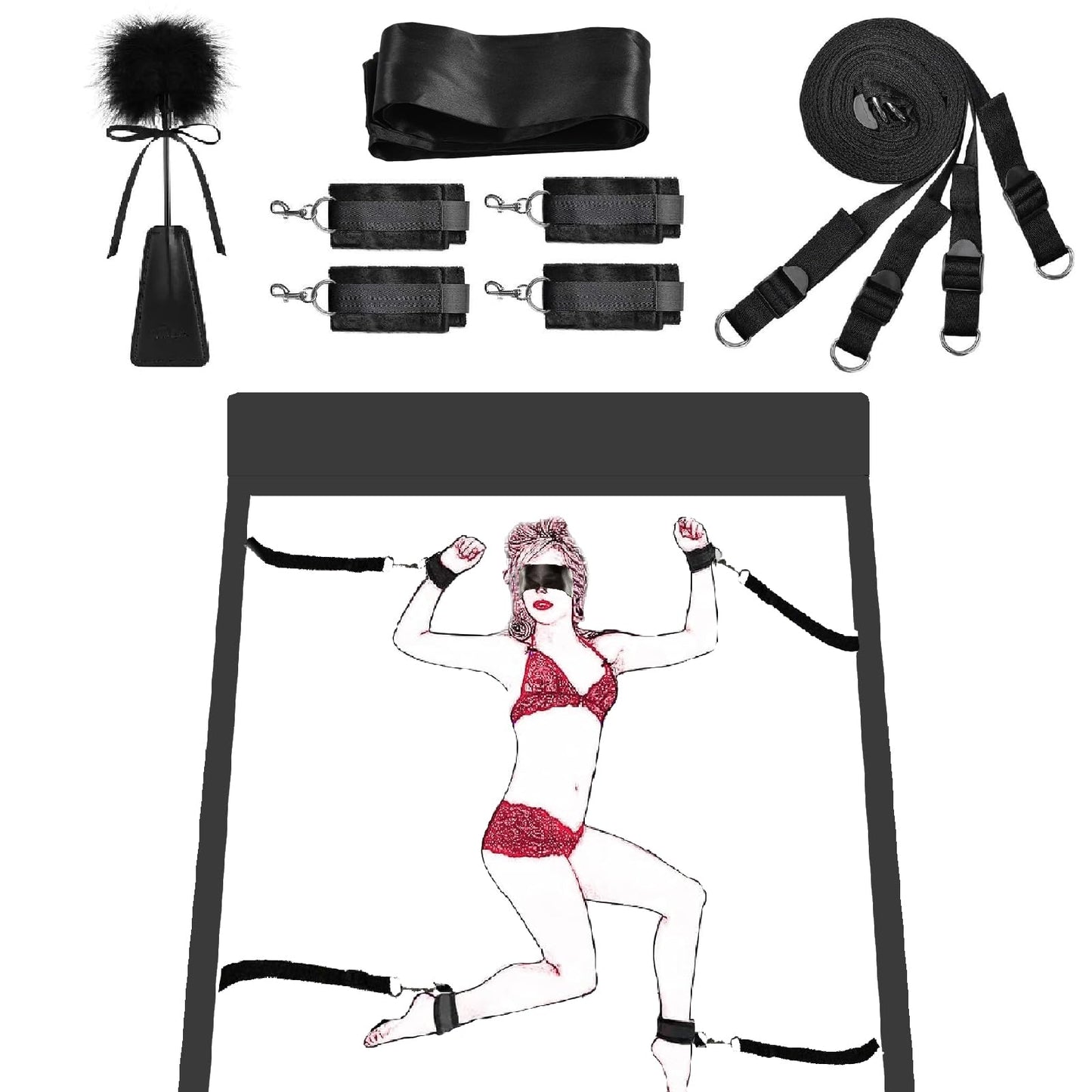 Sex Bondage BDSM bed Restraints Kit Sex Set Eye Mask Blindfolds Soft Wrist and Ankle Handcuffs Straps Rope Bondage Restraints for Adults Couples Bed Sex Toys