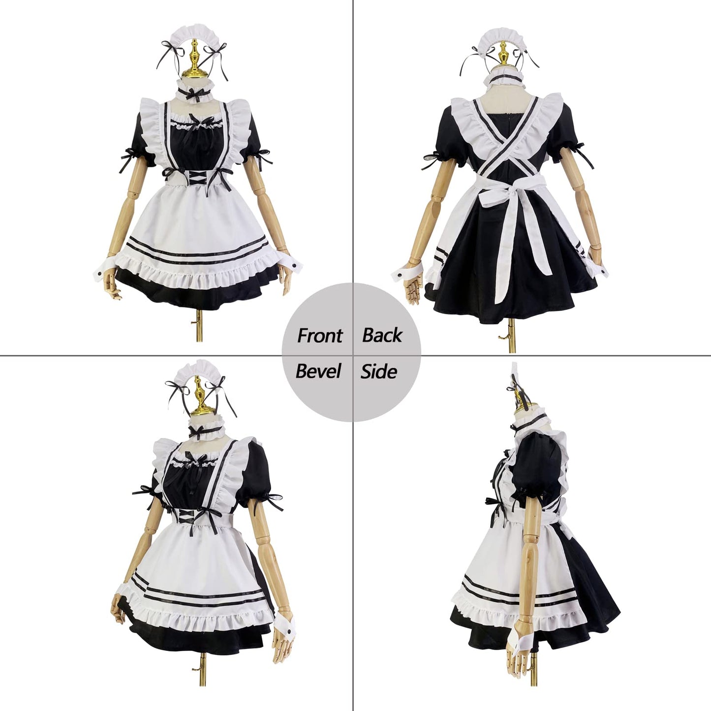 Maid Dress Japanese Anime Cosplay Sissy Clothes Halloween for Women Girls with Socks Headwear (L)