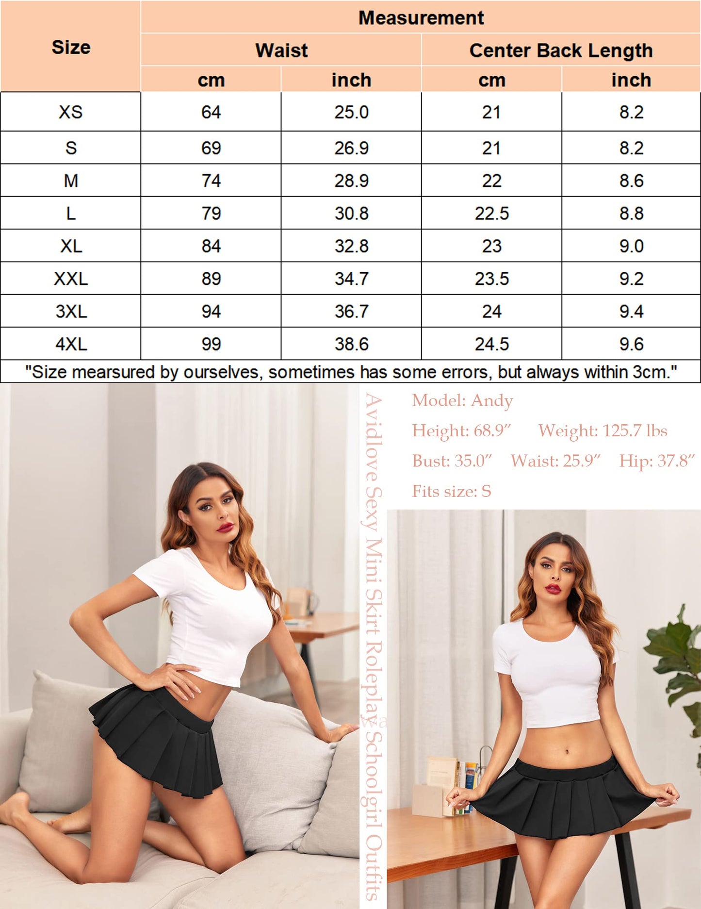 Avidlove Women Sexy Role Play Pleated Mini Skirt Ruffle Lingerie for Schoolgirl Black