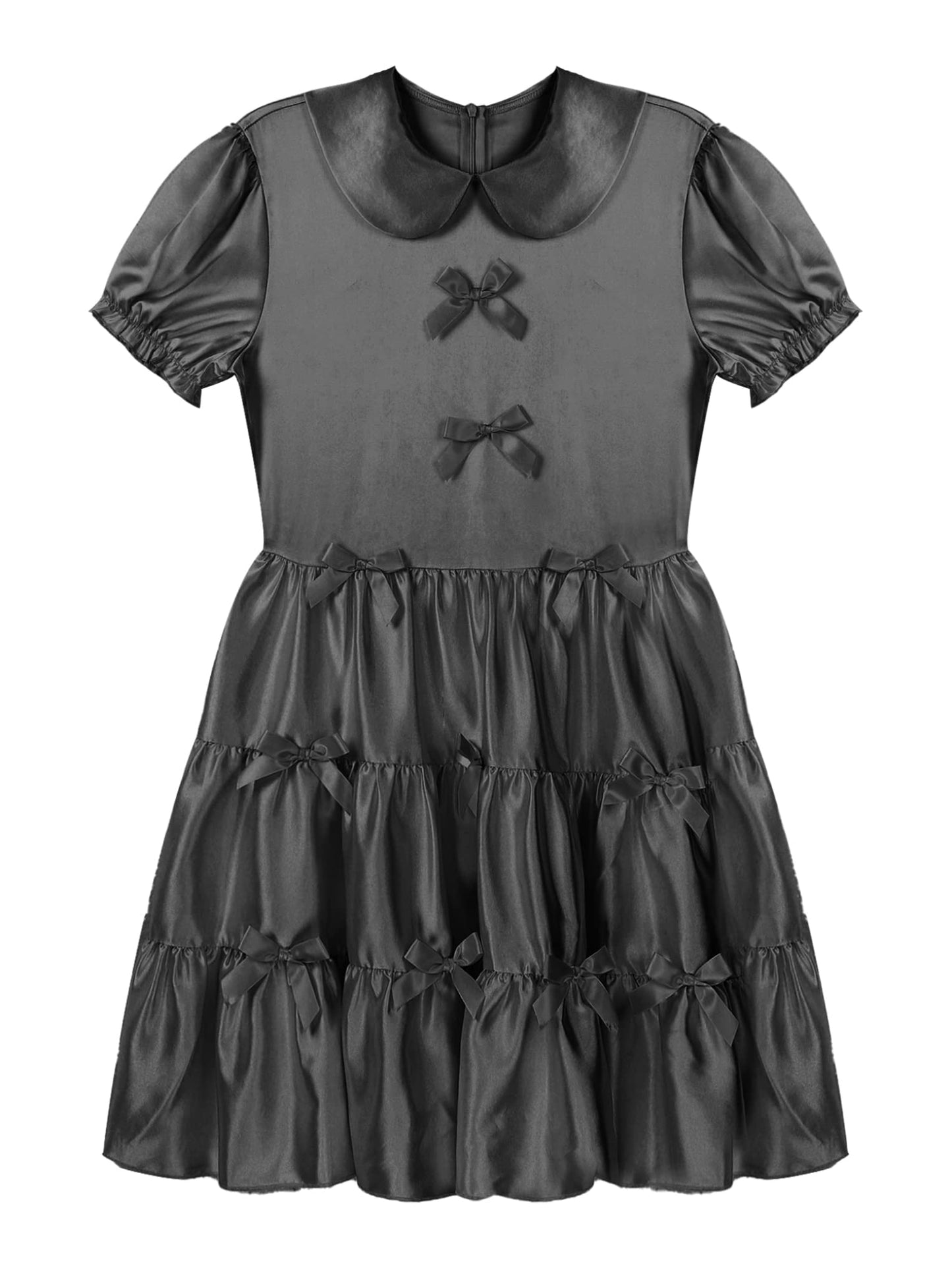 LiiYii Mens Sissy Crossdressing Lingerie Dress Satin Frilly Girly Dress Bowknot Ruffle Pajamas Nightwear Black Medium