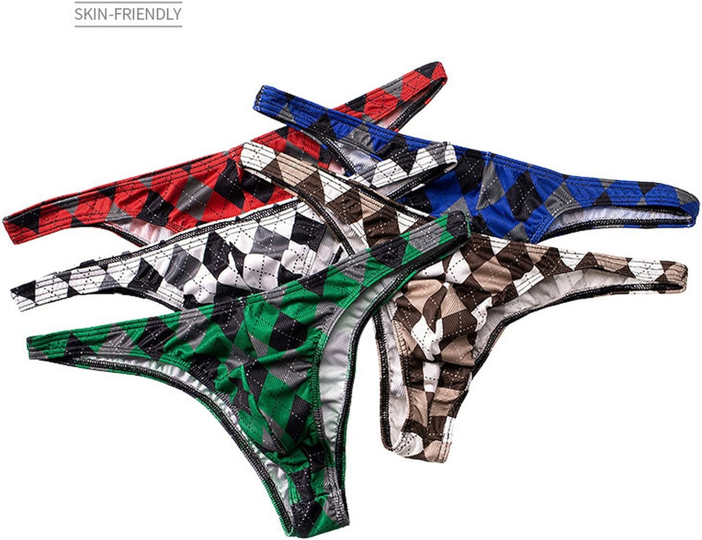 Men'S Checker Printed Ice Silk Briefs Breathable Bikini G-String Pants