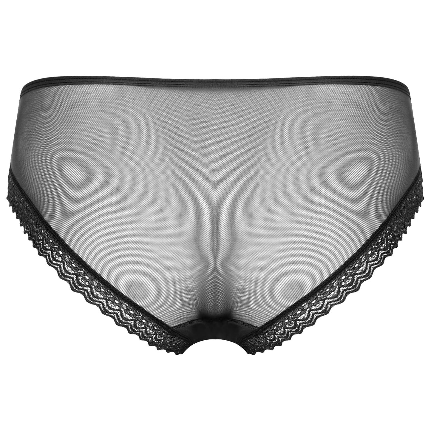Loloda Men's Sissy Lace Trim Thong Underwear Low Waist Panties See Through Pouch Briefs Black X-Large