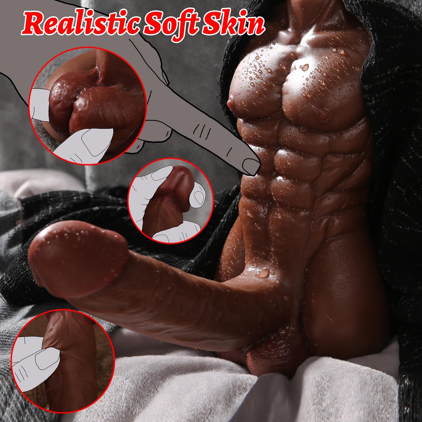 Male Torso Sex Doll with Flexible Dildo Realistic Sex Men's Body Sex Dolls for Women 5in Cock Sex Toys for Female Masturbation Unisex Masturbator Sex Toy for Men Women Couple Gay 1.5lb