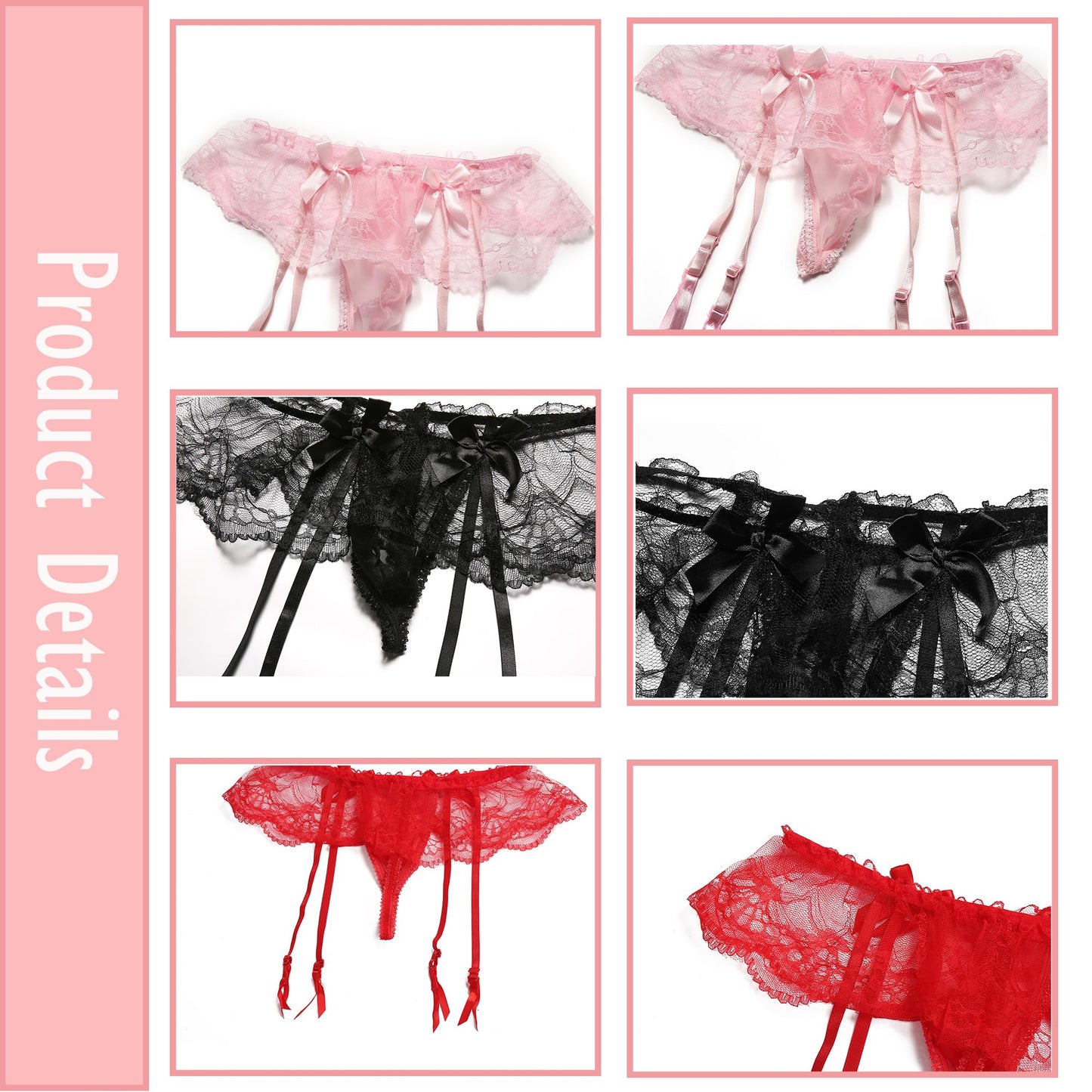 WINTOFW Lace Sissy Pouch Panties for Men Crossdressers Men's Lingerie Skirt G-String Underwear Briefs with Garters, Thongs#pink Lace, One Size