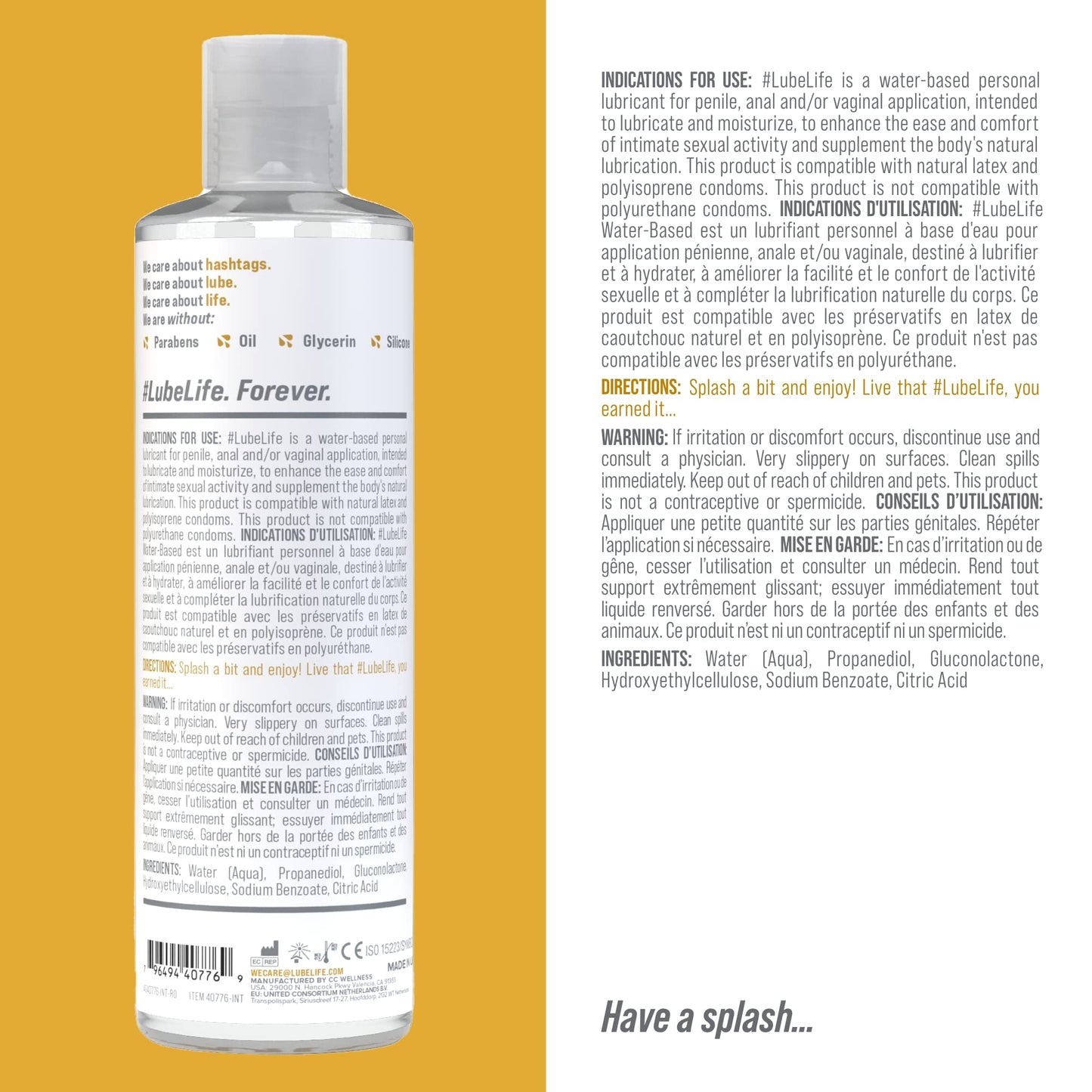 Lube Life Water-Based Personal Lubricant, Lube for Men, Women and Couples, Non-Staining, 8 Fl Oz (240 mL)