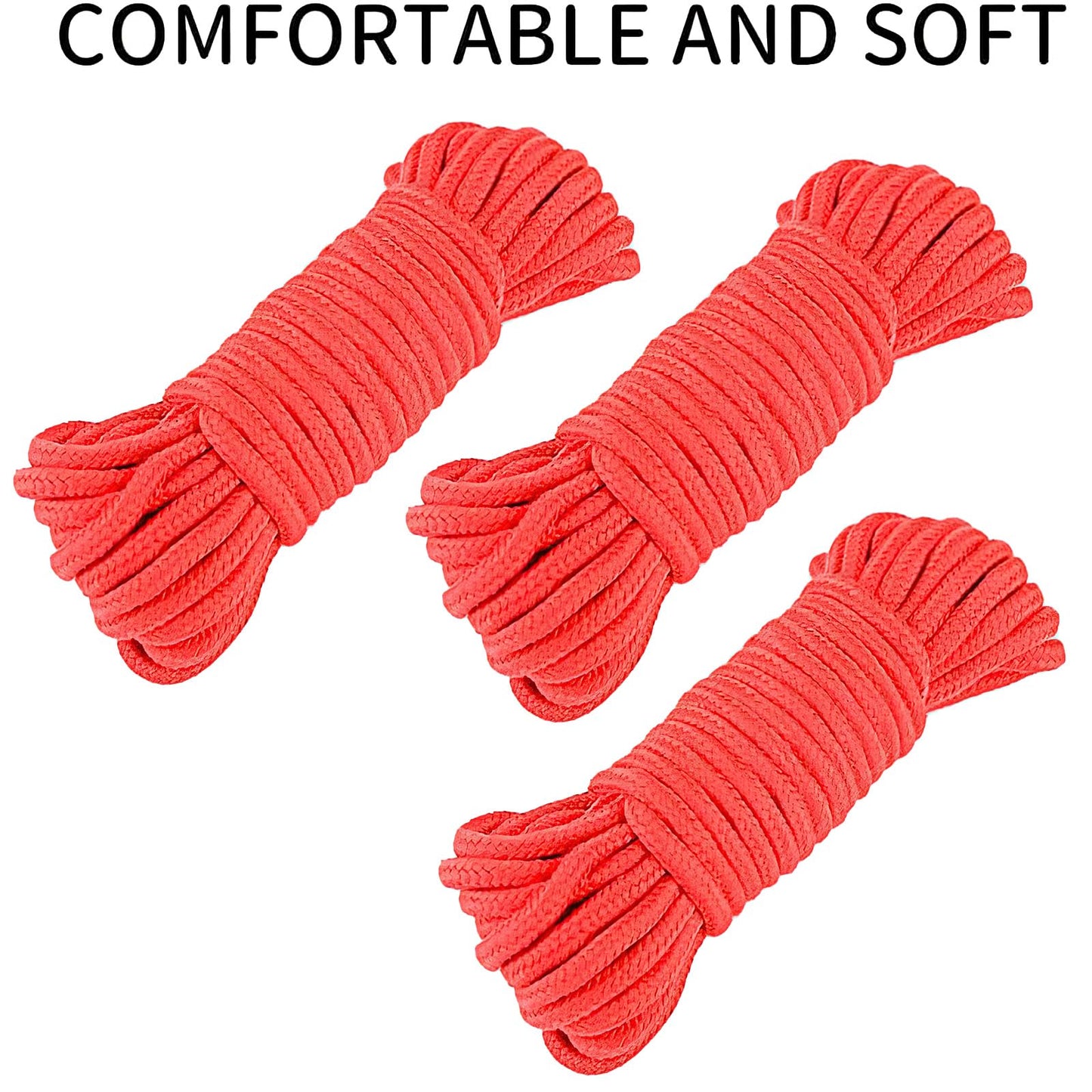 32 Feet/10m BDSM Bondage 3pack Soft Cotton Rope Sex Bondage Kit Sex Toys for Women Men and Couples (Red)