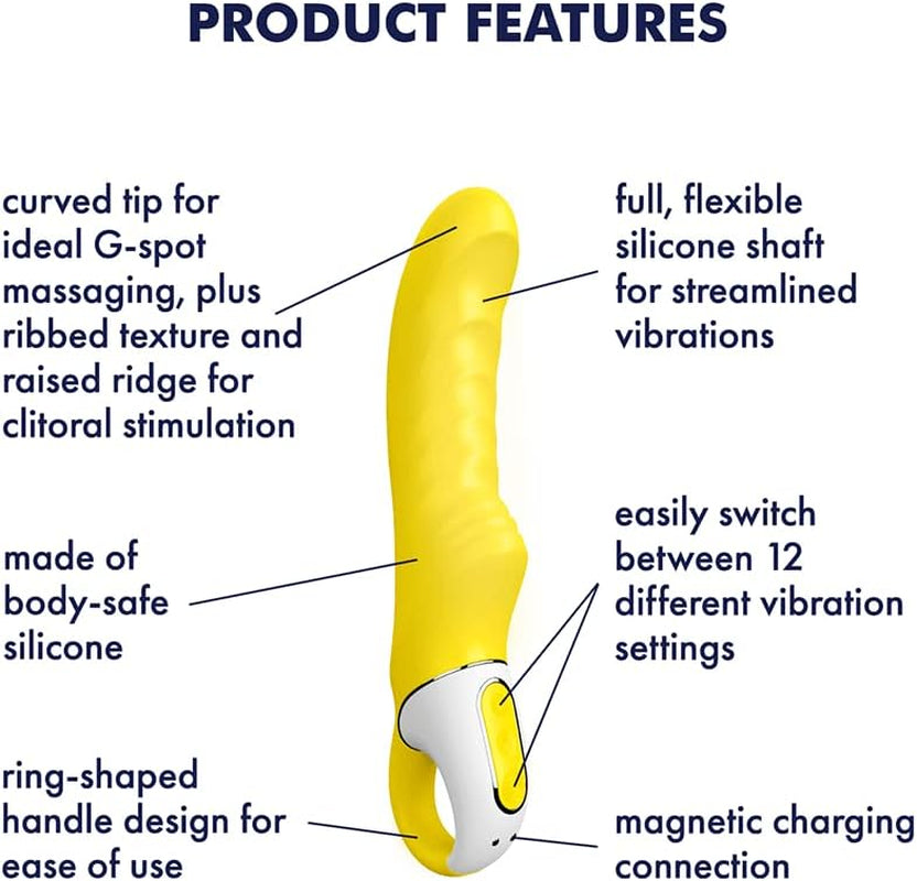 Yummy Sunshine G-Spot Vibrator - Vibrating Dildo, Ribbed Shaft, 12 Vibration Programs, Retaining Ring - Soft Silicone, Waterproof, Rechargeable