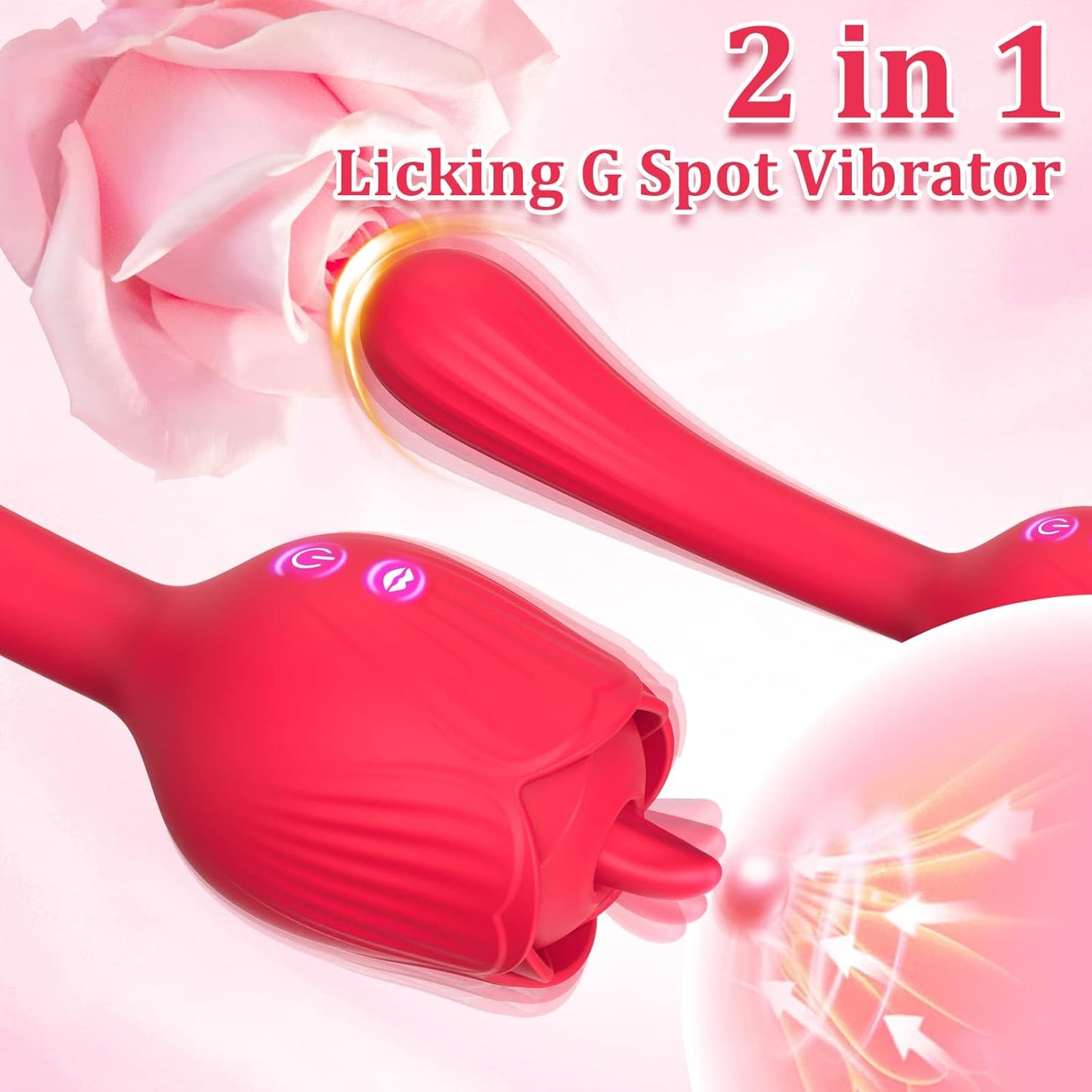 Licking Clitoral G-Spot Dildo Vibrator, Rose Sex Toys for Women Rechargeable Clit Nipple Anal Vaginal Massager with 10 Modes, Blowjob Adult Sex Toy & Game