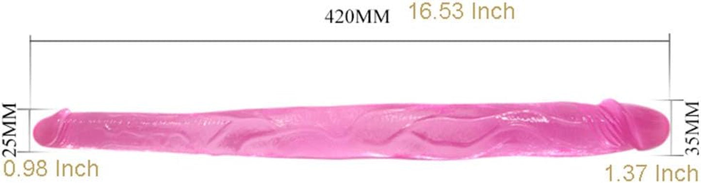 Flexible Double Penetration Dildo for Couples Vaginal Anal Play, Double Ended Defined Heads Veined Shaft 16.53 Inch
