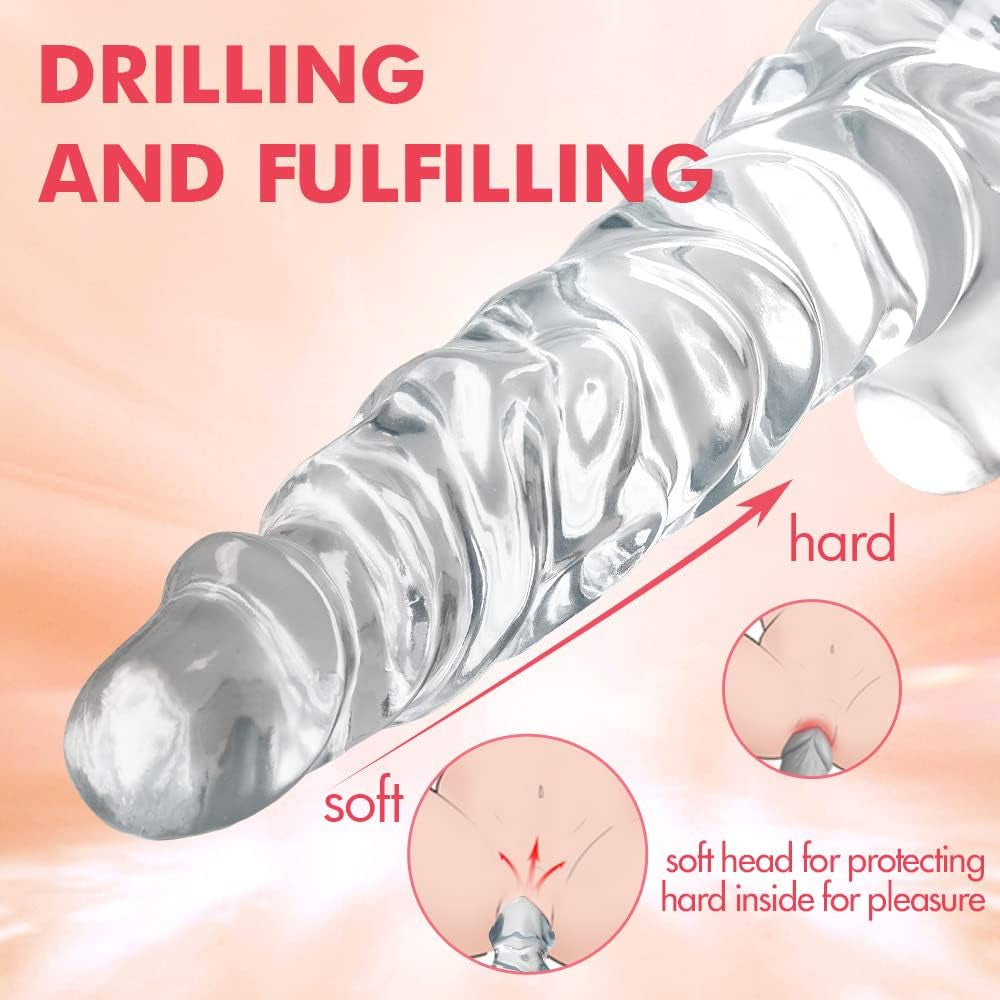 Huge Realistic Dildo,Xxl Clear G Spot Dildo for Women,Small Glans Big Thick with Special Curve Design for Quick Orgasm,Strong Suction Cup Lifelike Dildo for Hands-Free Play(11.8 * 2.75)