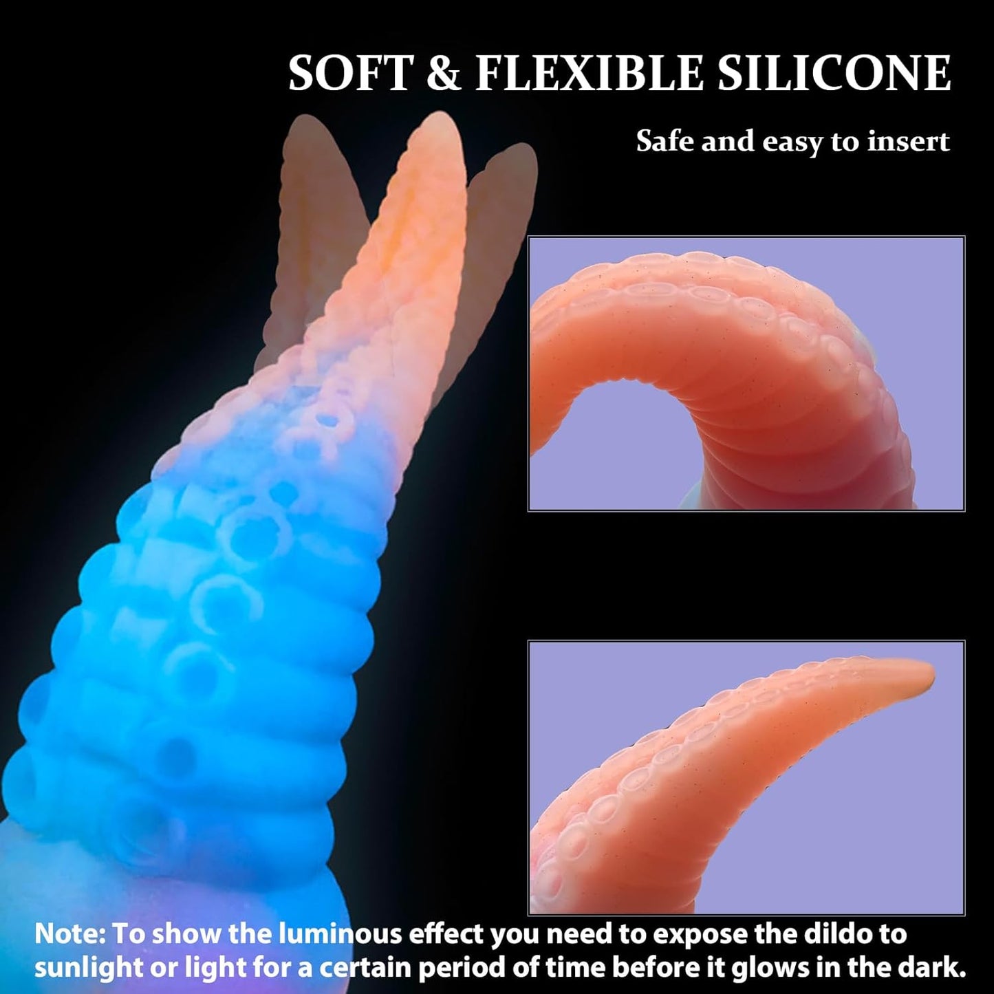 Monster Silicone Dildo-8.3 Inch Adult Sex Toy Big Huge Monster Thick Dildo with Strong Suction Cup, Fantasy Anal Glowing Tentacle Dildo for Women or Men, Liquid Silicone Anal Plug Prostate Massager