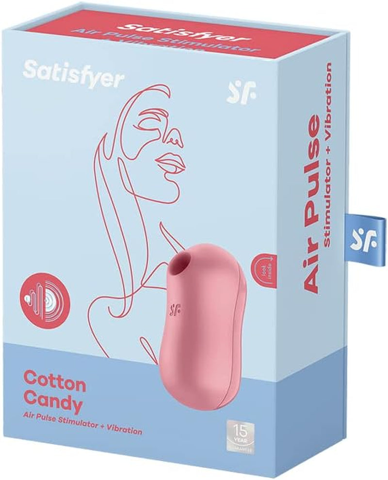 Cotton Candy Air-Pulse Vibrator with Clitoral Stimulation - Clit Sucking Dildo + Vibration - Adult Sex Toy, Female Pleasure Device, Waterproof, Rechargeable (Pink)