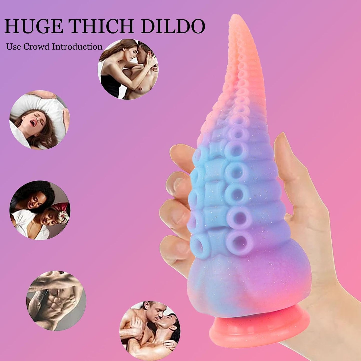 Monster Silicone Dildo-8.3 Inch Adult Sex Toy Big Huge Monster Thick Dildo with Strong Suction Cup, Fantasy Anal Glowing Tentacle Dildo for Women or Men, Liquid Silicone Anal Plug Prostate Massager