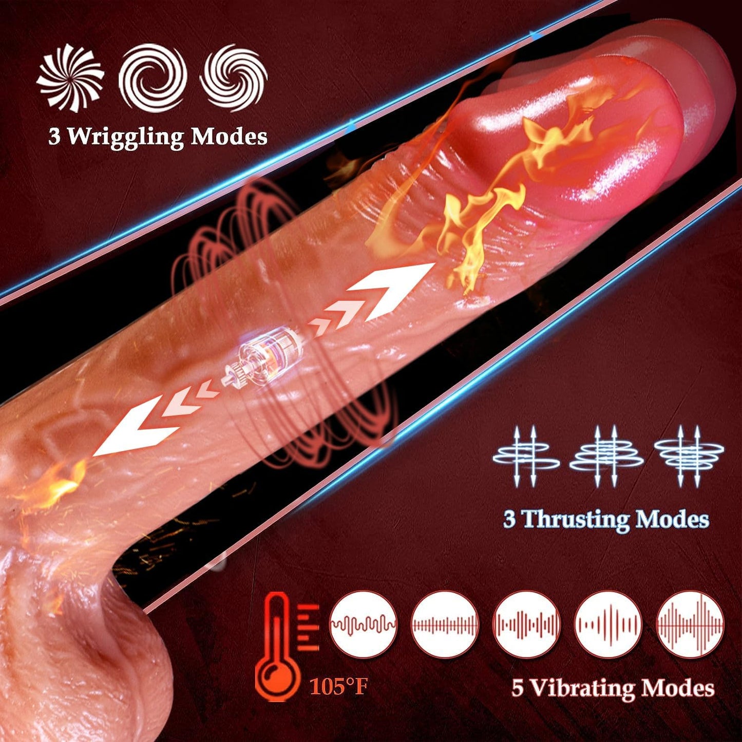Thrusting Dildo Vibrator Sex Toys - 8.5" Realistic Dildos for G Spot Anal Stimulation with 3 Thrusting & 5 Vibration & Heating Mode, Silicone Dildo Remote Control Adult Toy for Women Couple
