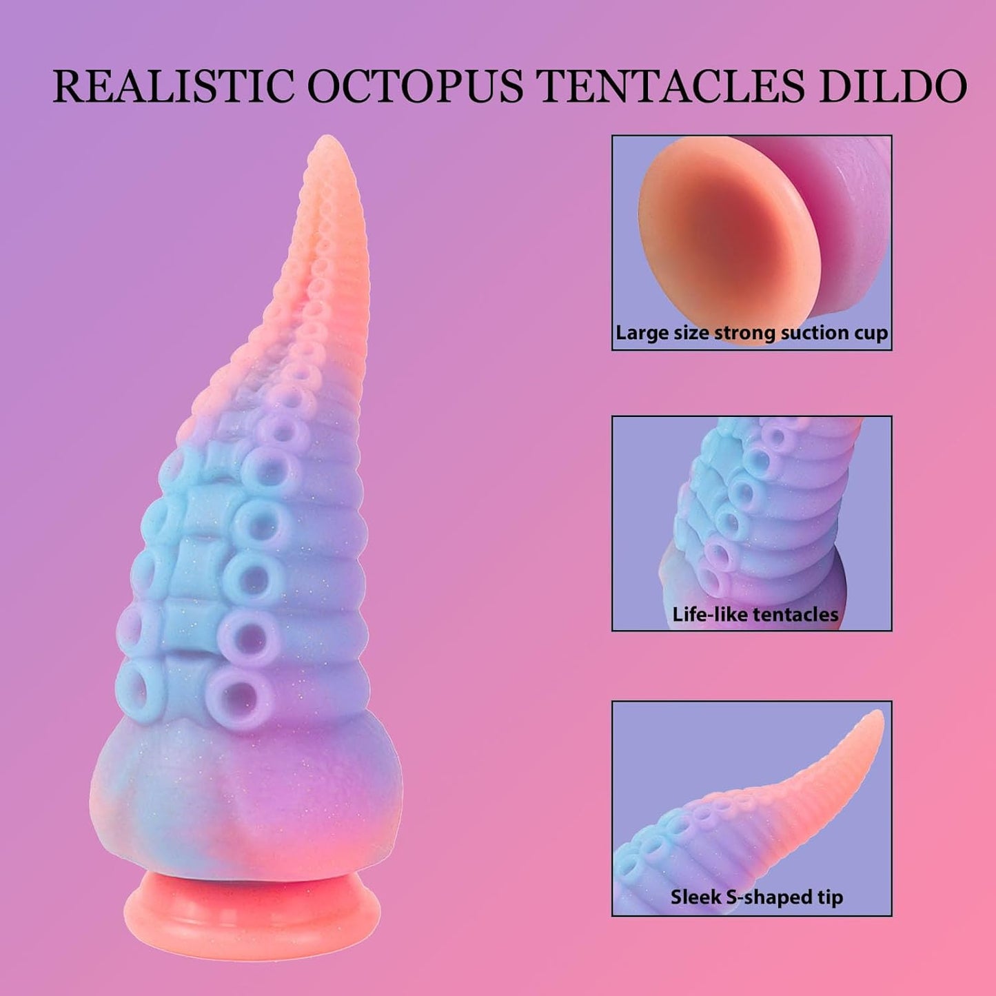 Monster Silicone Dildo-8.3 Inch Adult Sex Toy Big Huge Monster Thick Dildo with Strong Suction Cup, Fantasy Anal Glowing Tentacle Dildo for Women or Men, Liquid Silicone Anal Plug Prostate Massager