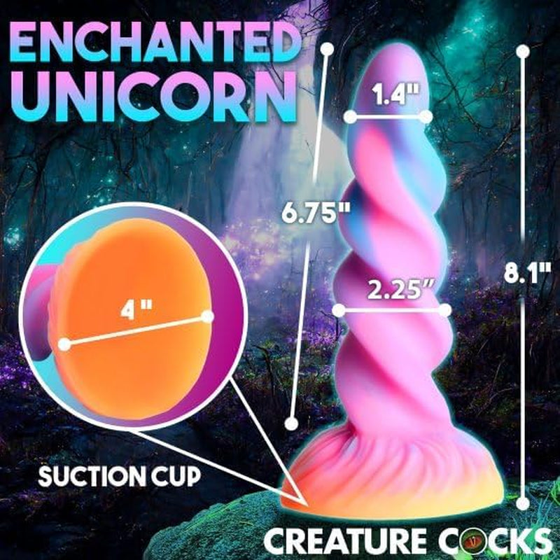 Glow-In-The-Dark Unicorn Silicone Dildo for Men, Women & Couples. Firm and Flexible, Suction Base, Fantasy Dildo, Unique Texture. Premium Phthalate-Free & Body-Safe Silicone. 1 Piece.