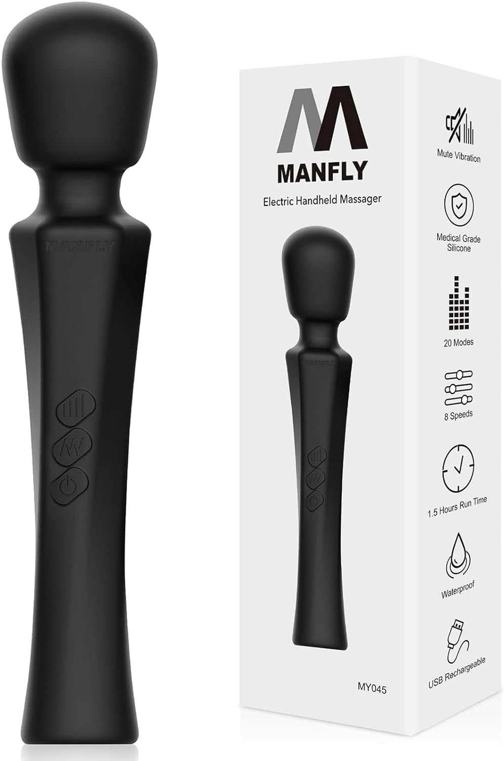 Muscle Massager, Home Massage Tool, Handheld Electric Powerful Rechargeable Waterproof Neck Shoulder Back Leg Massager (Black)