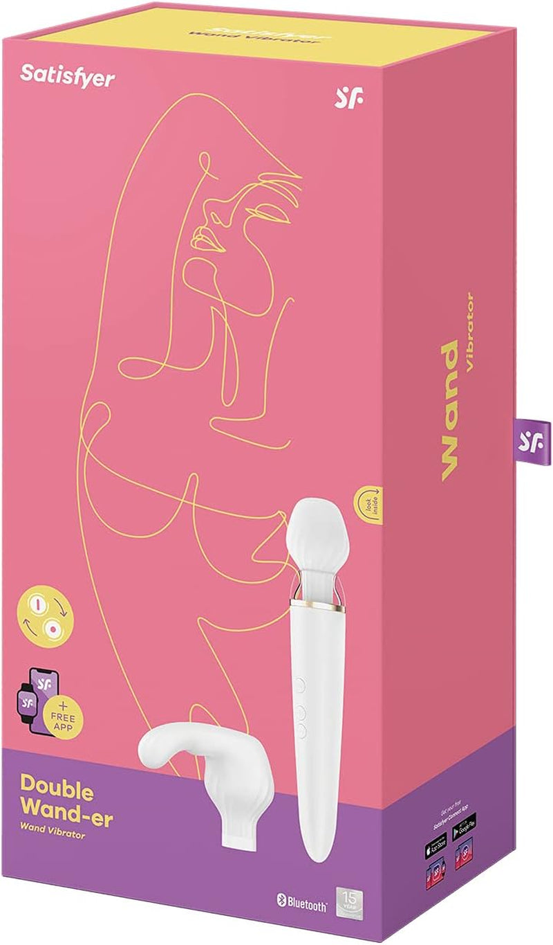 Double Wand-Er | Vibrator | XXL Size | Personal Massager | Full Body | Connect App | G-Spot | Clitoris Stimulation | 2 Interchangeable Heads | Waterproof (IPX7) | Rechargeable Battery | Skin-Friendly Silicone