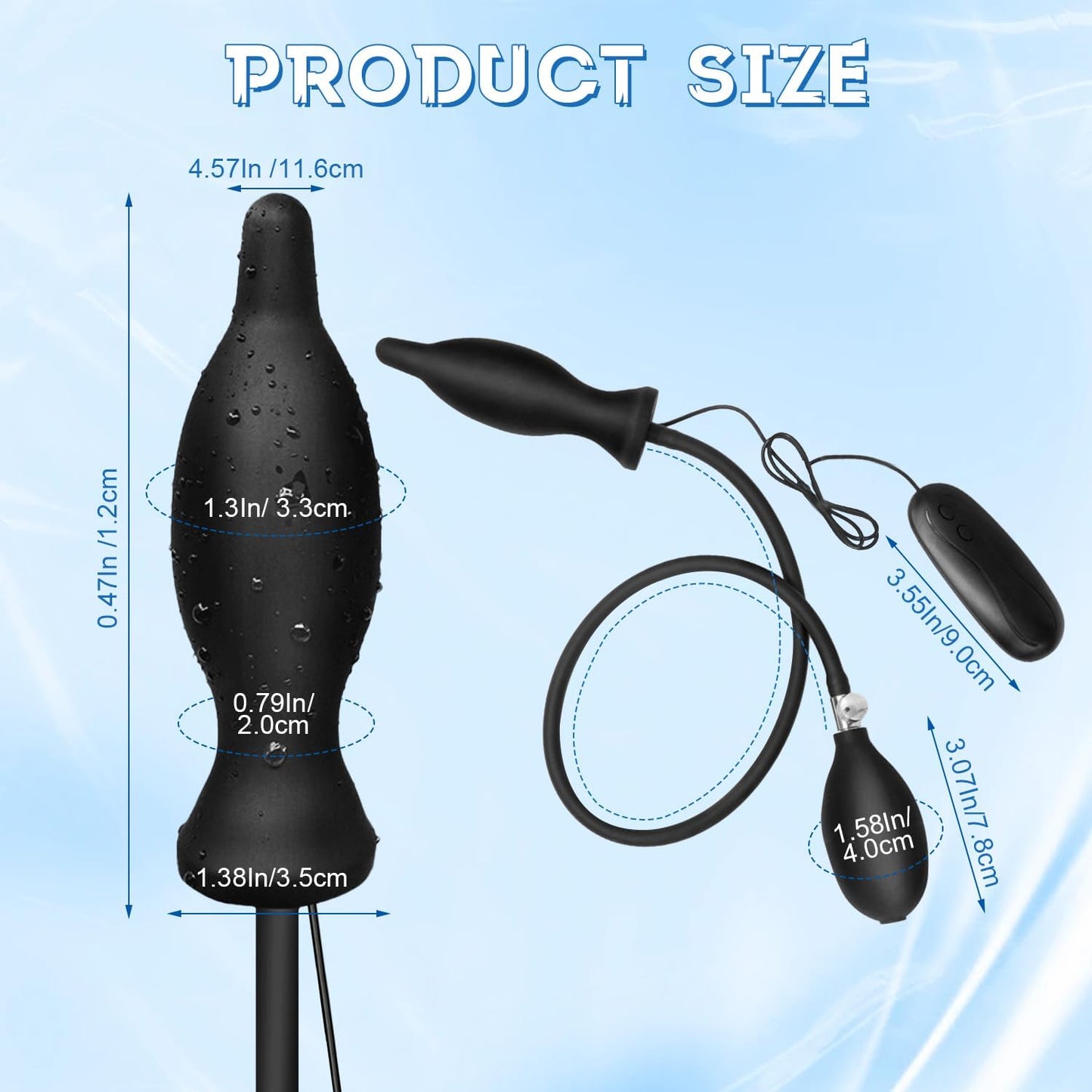 OBH6- Inflatable Plug Kit Adjustable Design Silicone Black Tool Suitable for Men or Women