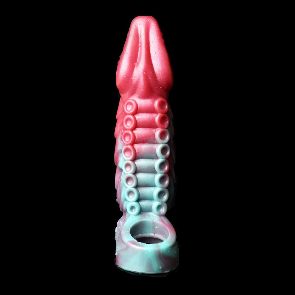 8.27" Octopus Men Penis Sleeves Animal Penis Extender Sleeves, Silicone Penis Enlarger Sleeves with Penis Ring, Realistic Hollow Dildo Sleeve Male Adult Sex Toys (Color B)