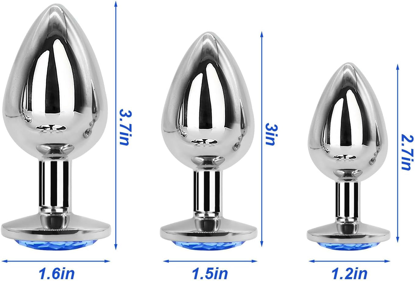 BKL3-3 Sizes of Stainless Steel Universal Exercise Plug Kit for Men and Women (Blue) Male Exercise Metal Crystal Diamond Beginner Plug Kit