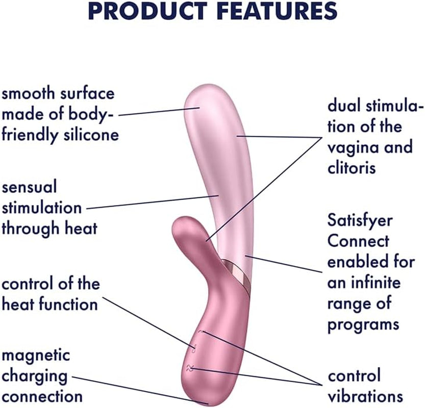 Hot Lover | Rabbit Vibrator | 2 Motors | Heat Function | 20 Cm | Waterproof (IPX7) | Rechargeable Battery | Skin-Friendly Silicone