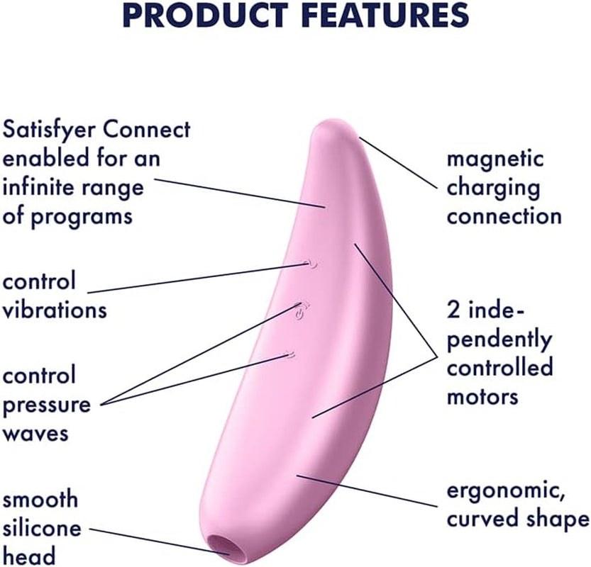 Curvy 3+ | Air-Pulse Clitoris Stimulating Vibrator | Connect App | 2 Motors | Clitoral Sucking Pressure-Wave Technology & Vibration | Waterproof (IPX7) | Rechargeable Battery | Skin-Friendly Silicone
