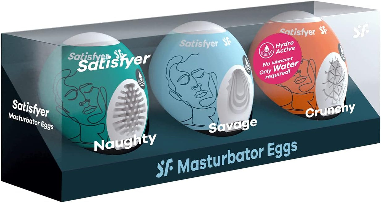 Masturbator Egg 3-Pack | Naughty | Savage | Crunchy | 3 Sensual Structures | Masturbator | Penis Stimulation | Extremely Stretchable | One- Time-Use