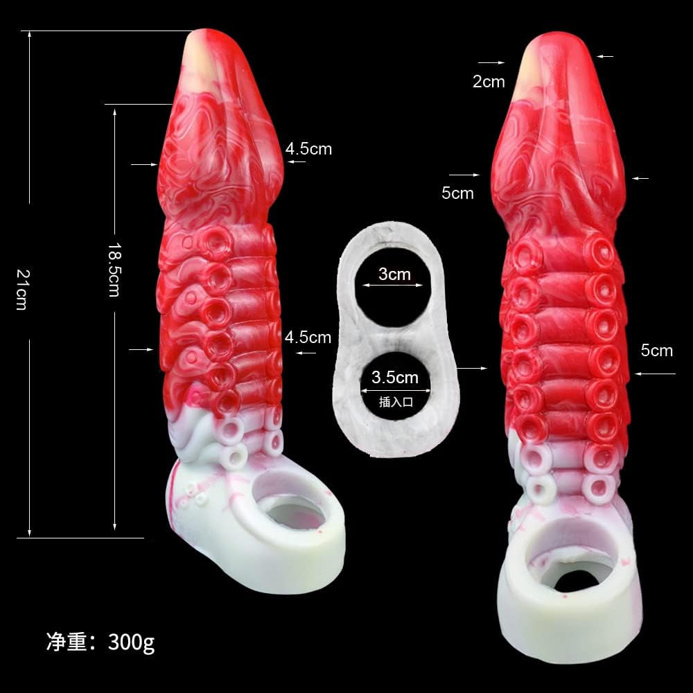 8.27" Octopus Men Penis Sleeves Animal Penis Extender Sleeves, Silicone Penis Enlarger Sleeves with Penis Ring, Realistic Hollow Dildo Sleeve Male Adult Sex Toys (Color B)