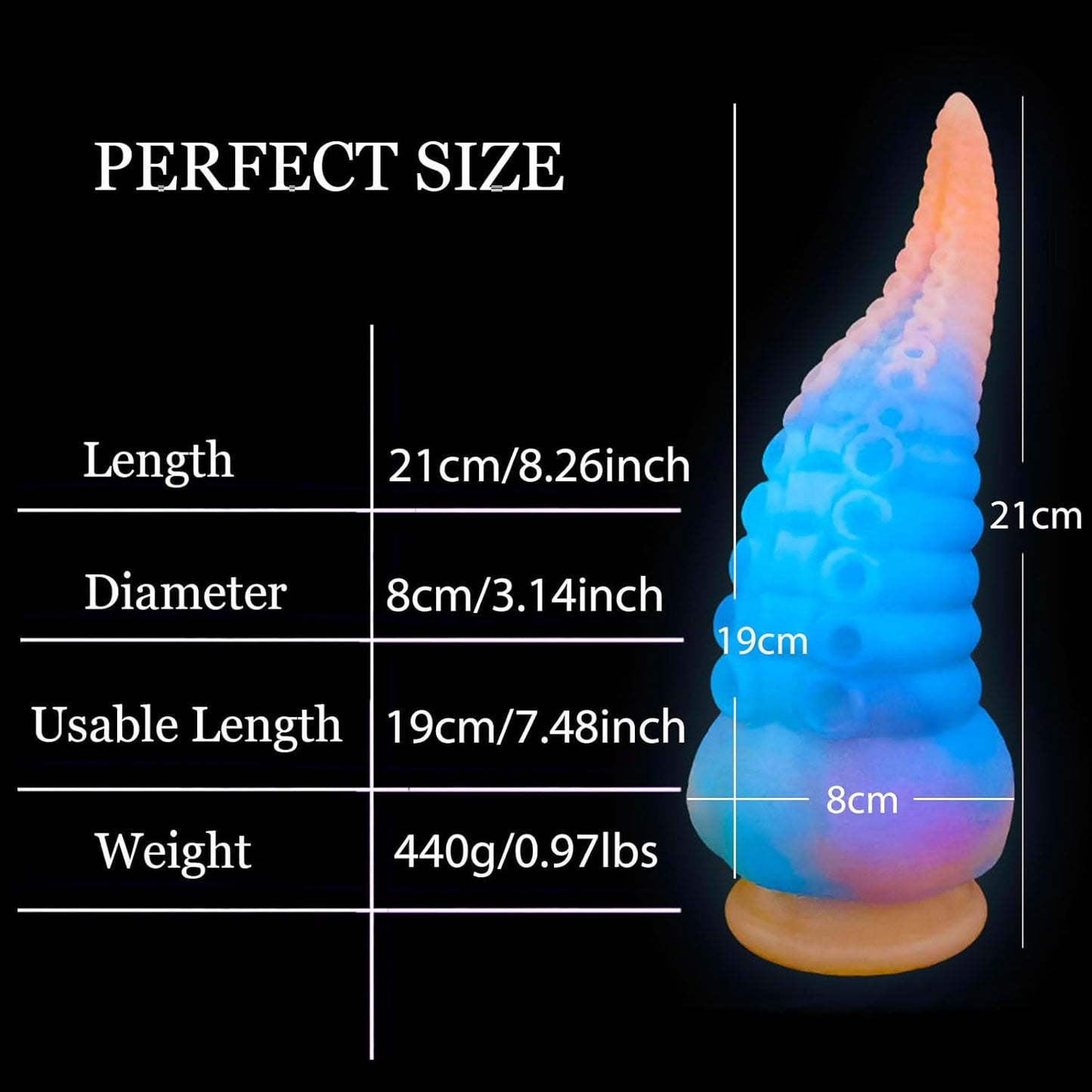 Monster Silicone Dildo-8.3 Inch Adult Sex Toy Big Huge Monster Thick Dildo with Strong Suction Cup, Fantasy Anal Glowing Tentacle Dildo for Women or Men, Liquid Silicone Anal Plug Prostate Massager